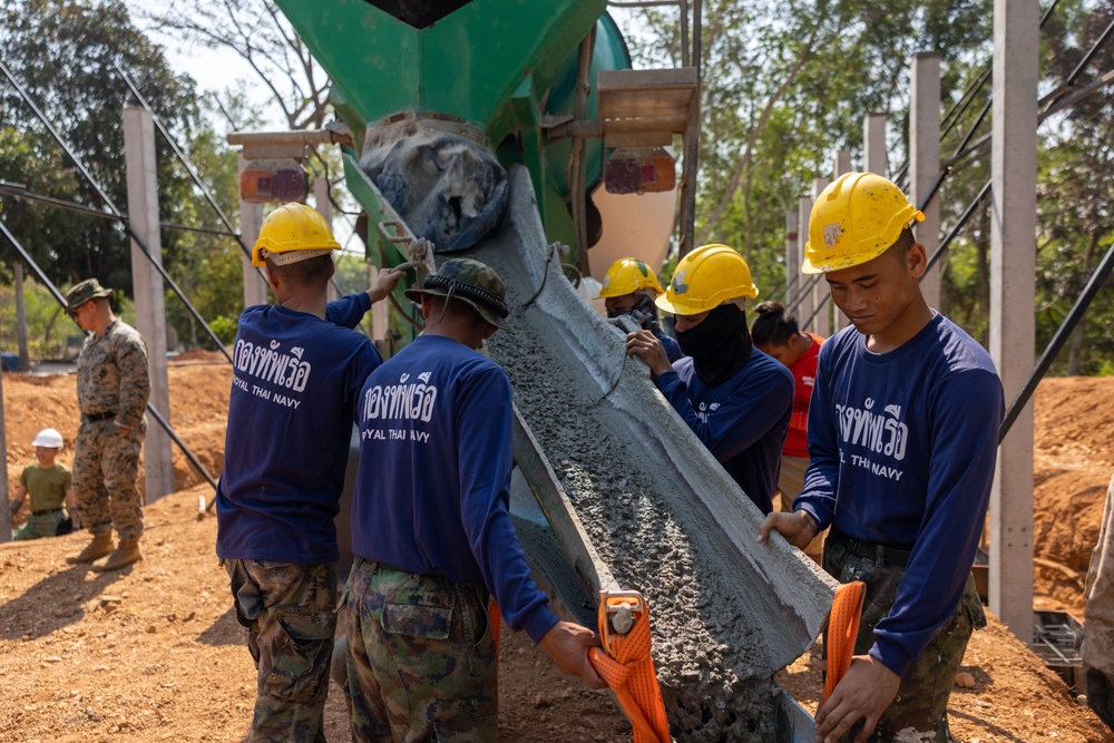 Exercise Cobra Gold 2024; U.S. Marines Fill Foundation Footers with Concrete