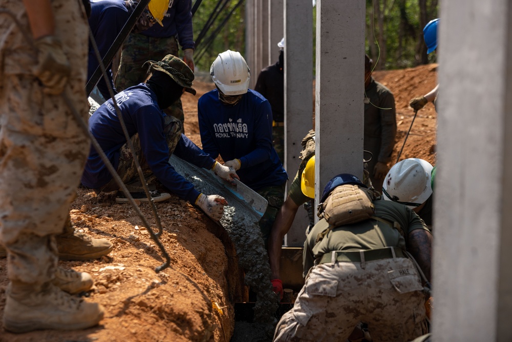 Exercise Cobra Gold 2024; U.S. Marines Fill Foundation Footers with Concrete