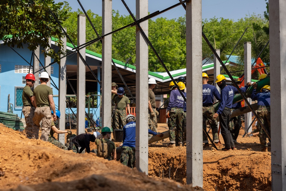 Exercise Cobra Gold 2024; U.S. Marines Fill Foundation Footers with Concrete