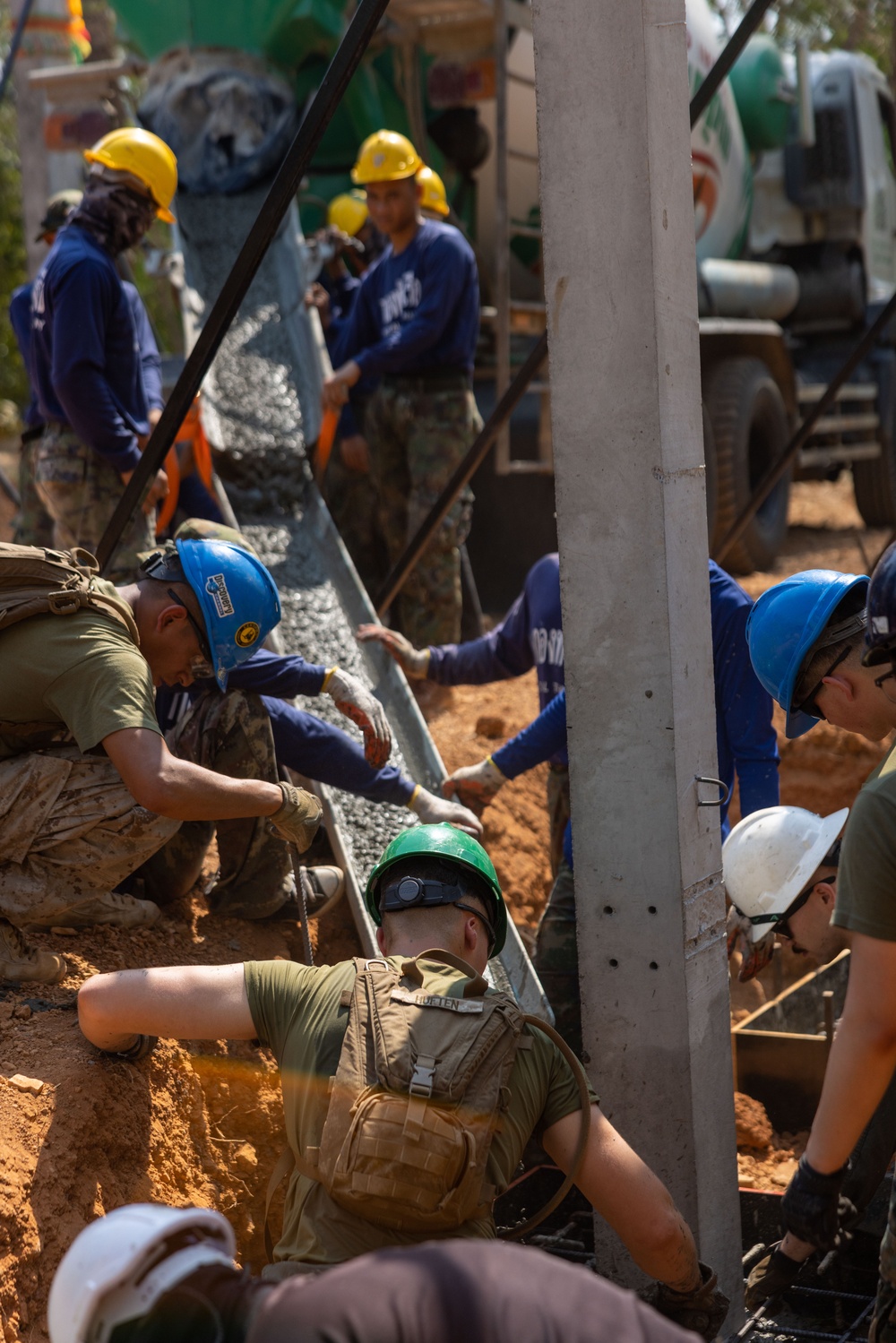 Exercise Cobra Gold 2024; U.S. Marines Fill Foundation Footers with Concrete