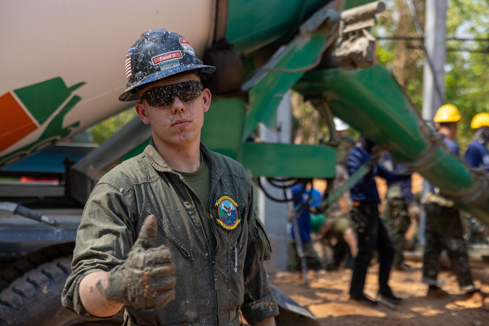 Exercise Cobra Gold 2024; U.S. Marines Fill Foundation Footers with Concrete