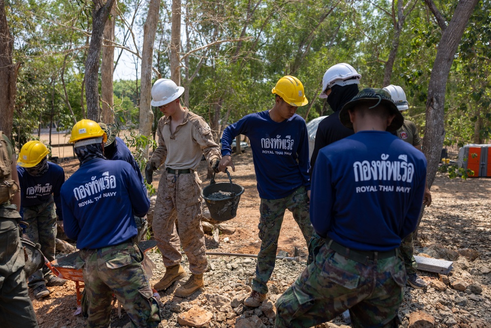 Exercise Cobra Gold 2024; U.S. Marines Fill Foundation Footers with Concrete
