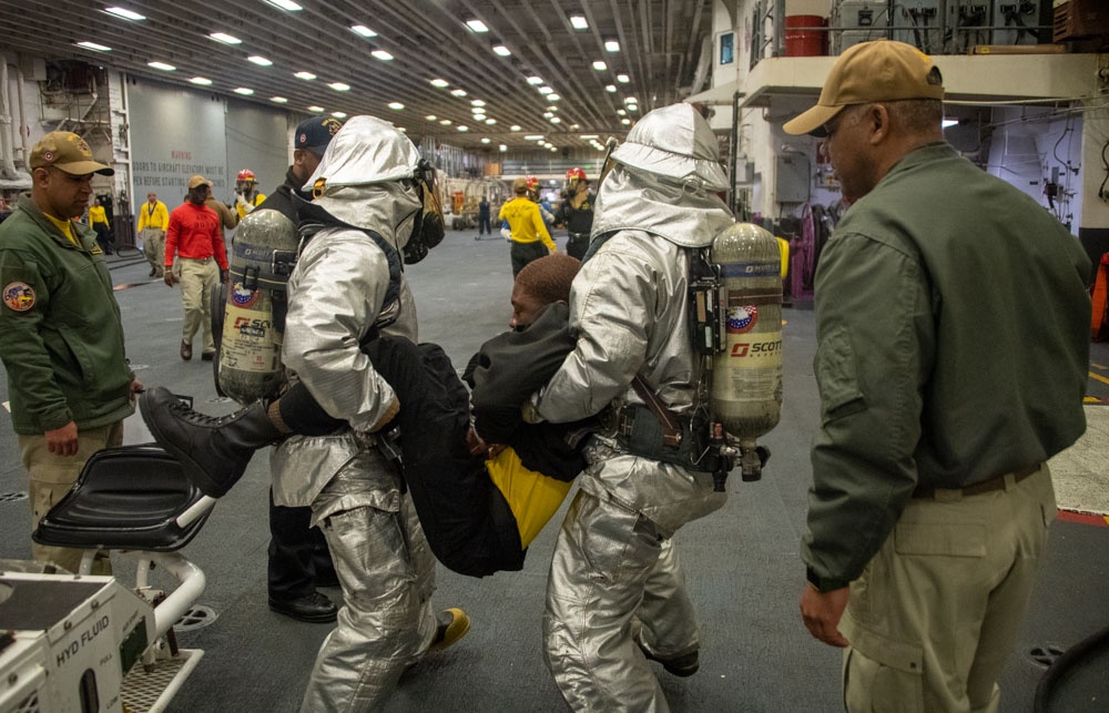 USS America (LHA 6) conduct an aviation firefighting drill