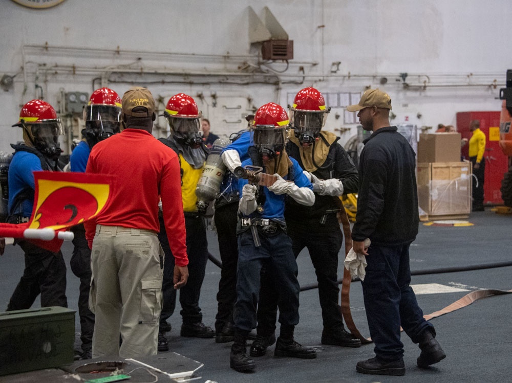 USS America (LHA 6) conduct an aviation firefighting drill