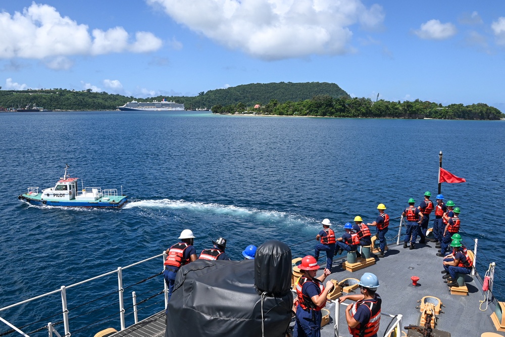 U.S. Coast Guard Cutter Harriet Lane anchors near Port Vila, Vanuatu