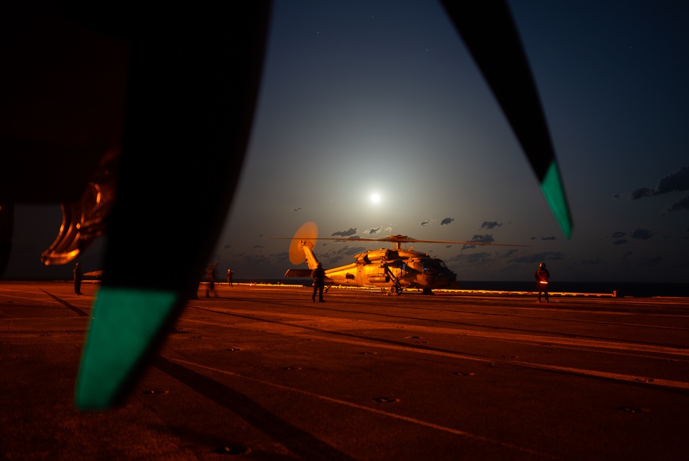 George Washington Conducts Night Helo Operations