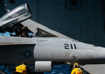 George Washington Conducts Hangar Deck Operations