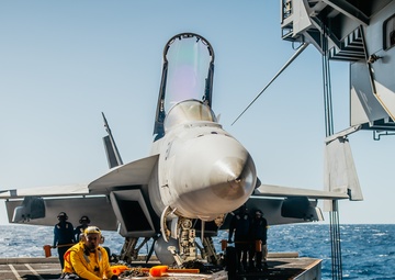 George Washington Conducts Hangar Deck Operations