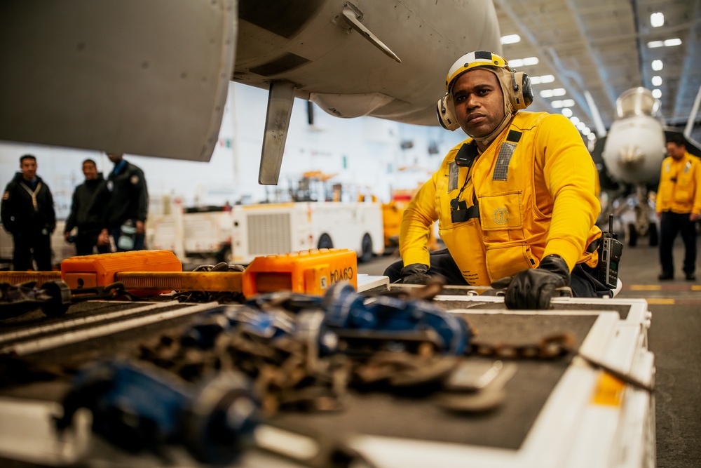 George Washington Conducts Hangar Deck Operations