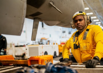 George Washington Conducts Hangar Deck Operations