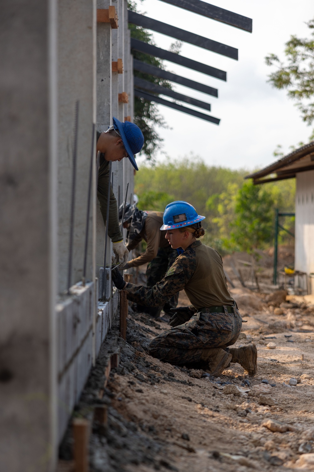 Cobra Gold 24; Marines With Marine Wing Support Squadron 174 lay bricks at the Bankhaocha-Angkromklong School