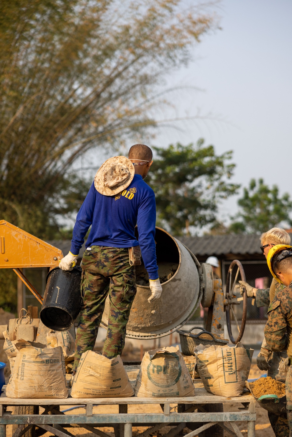 Cobra Gold 24; Marines With Marine Wing Support Squadron 174 lay bricks at the Bankhaocha-Angkromklong School