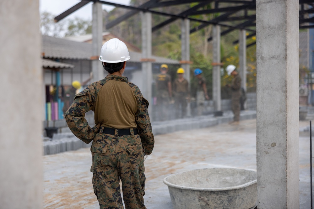 Cobra Gold 24; Marines With Marine Wing Support Squadron 174 lay bricks at the Bankhaocha-Angkromklong School