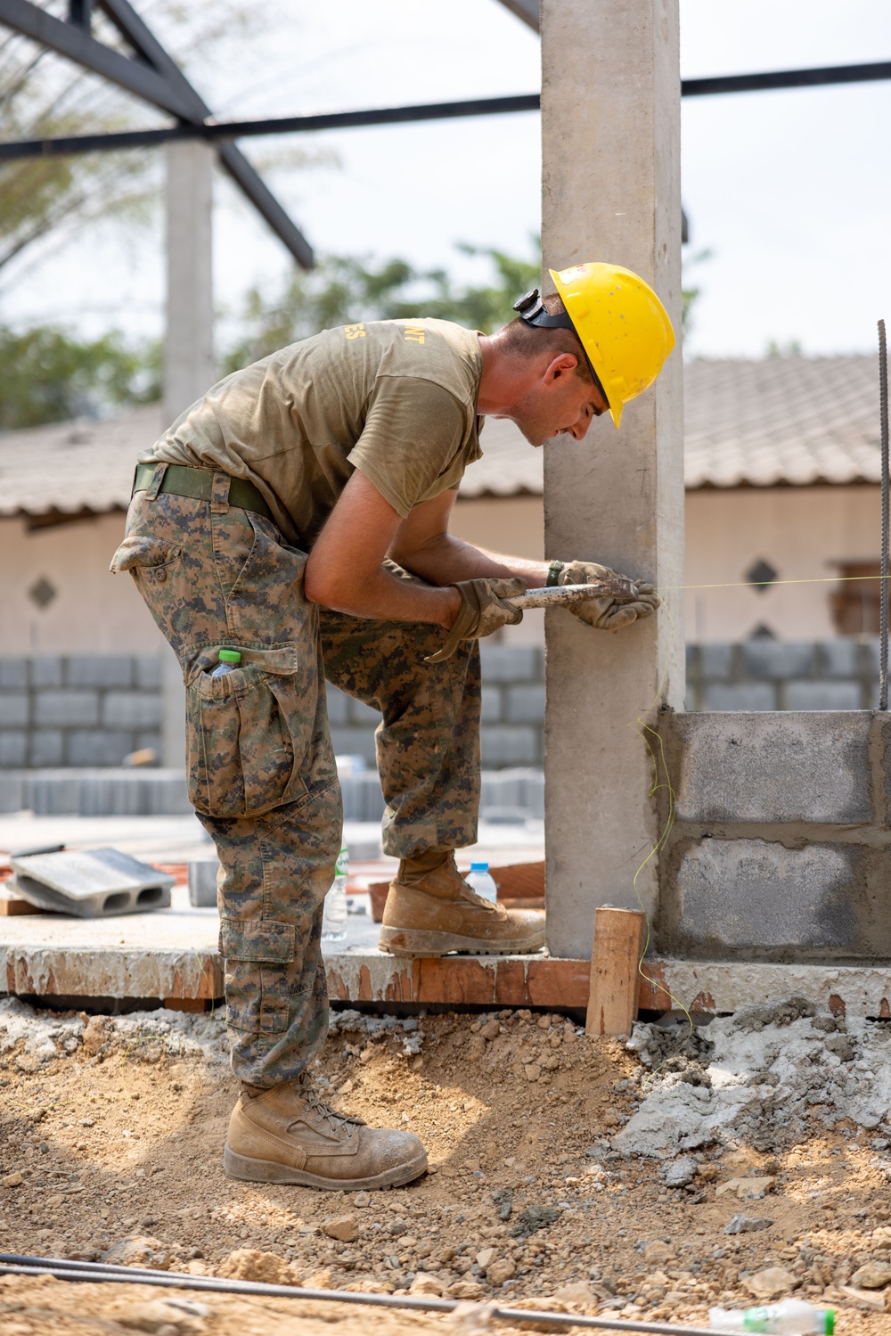 Cobra Gold 24; Marines With Marine Wing Support Squadron 174 lay bricks at the Bankhaocha-Angkromklong School