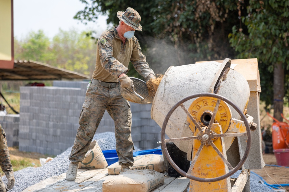 Cobra Gold 24; Marines With Marine Wing Support Squadron 174 lay bricks at the Bankhaocha-Angkromklong School