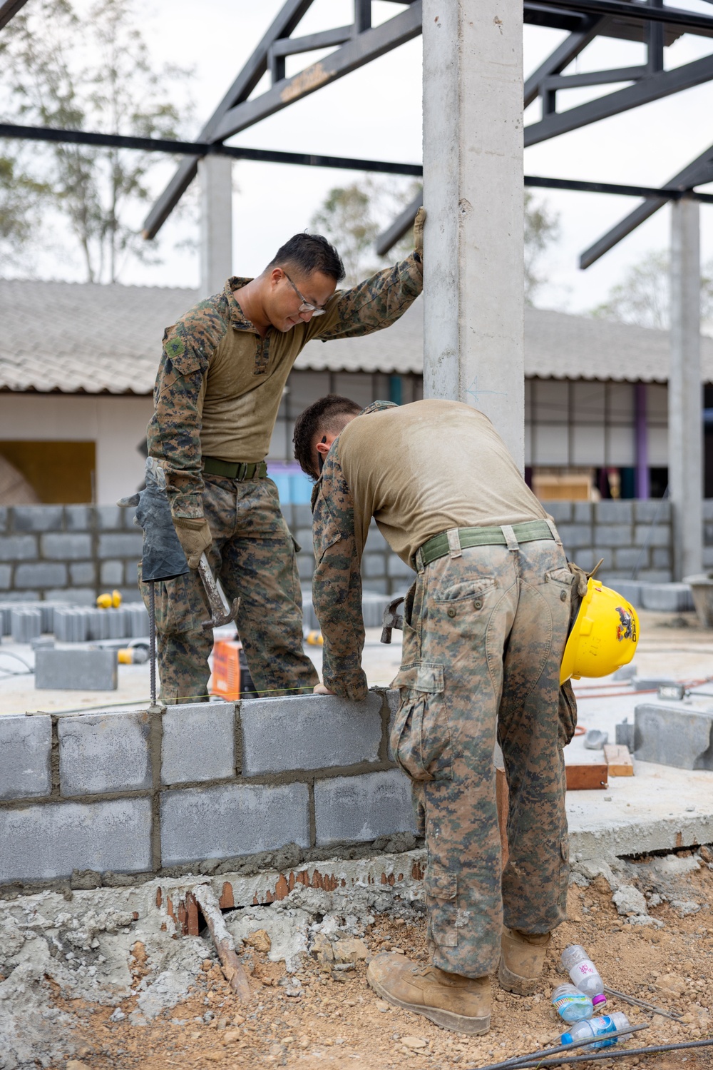 Cobra Gold 24; Marines With Marine Wing Support Squadron 174 lay bricks at the Bankhaocha-Angkromklong School