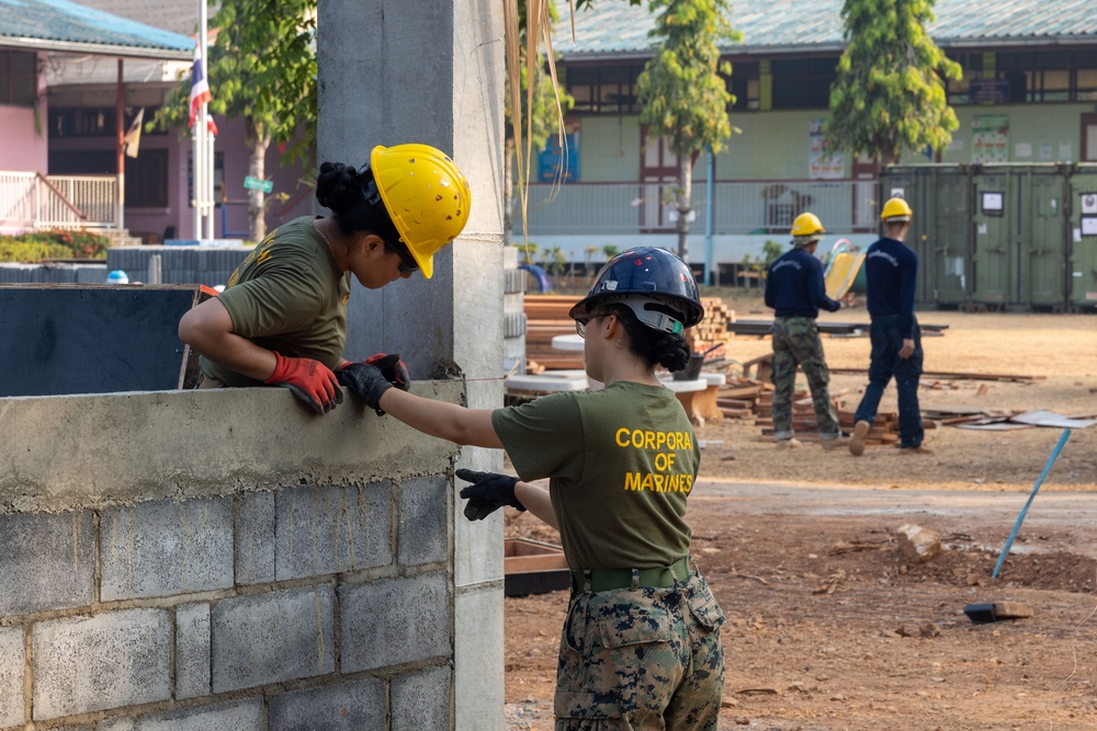 Cobra Gold 24; Marines with Marine Wing Support Squadron 171 lay bricks at the Ban Prakaet School