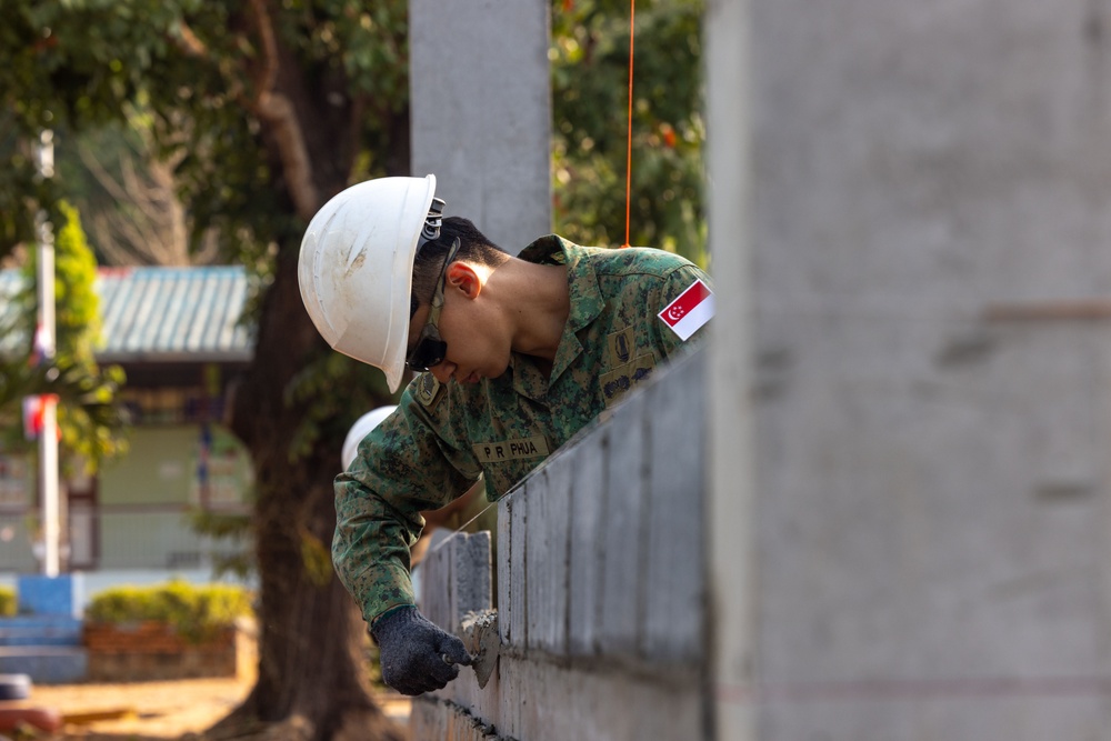 Cobra Gold 24; Marines with Marine Wing Support Squadron 171 lay bricks at the Ban Prakaet School