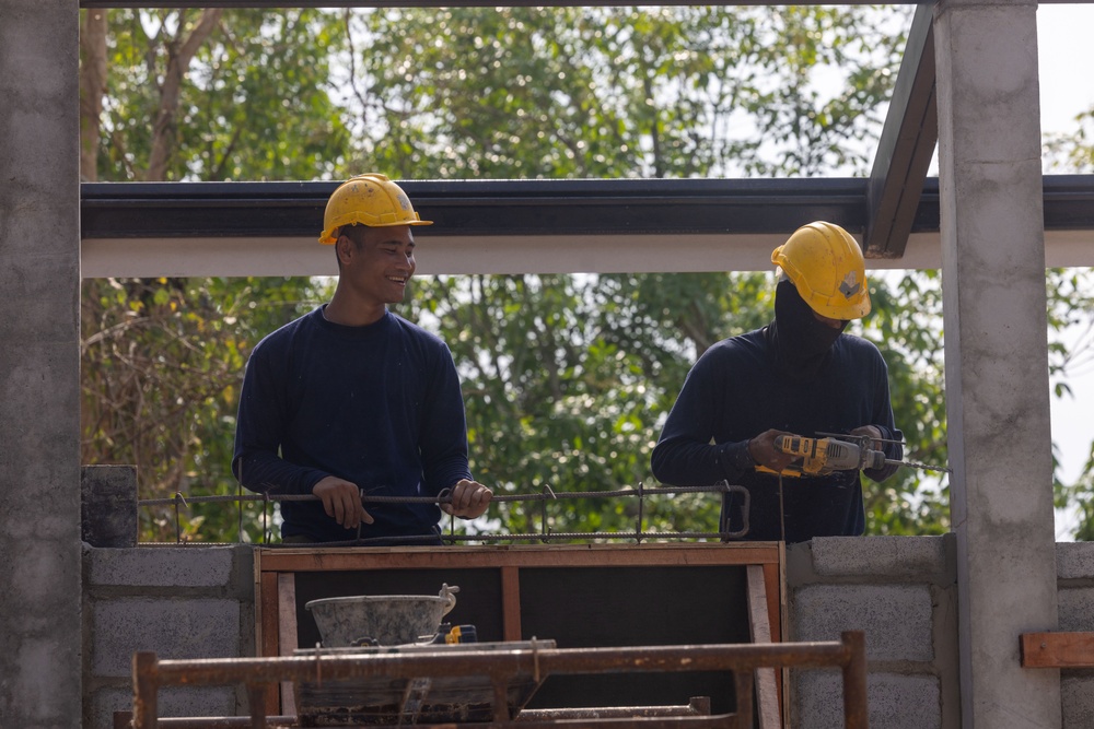 Cobra Gold 24; Marines with Marine Wing Support Squadron 171 lay bricks at the Ban Prakaet School