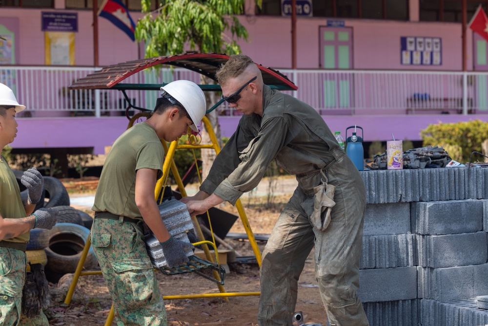 Cobra Gold 24; Marines with Marine Wing Support Squadron 171 lay bricks at the Ban Prakaet School