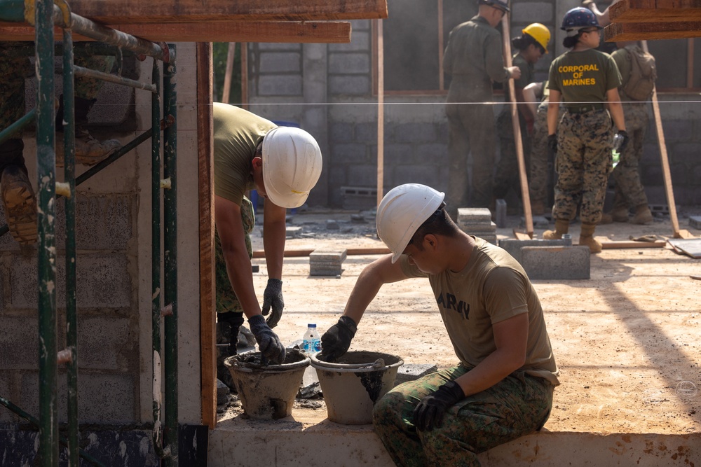 Cobra Gold 24; Marines with Marine Wing Support Squadron 171 lay bricks at the Ban Prakaet School