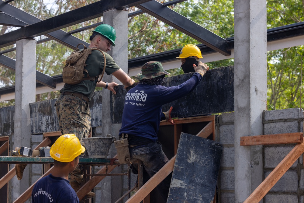 Cobra Gold 24; Marines with Marine Wing Support Squadron 171 lay bricks at the Ban Prakaet School