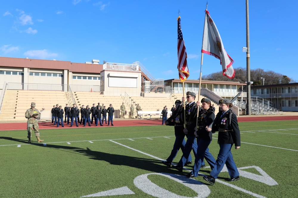 Camp Zama JROTC cadets demonstrate attention to detail during in-ranks inspection