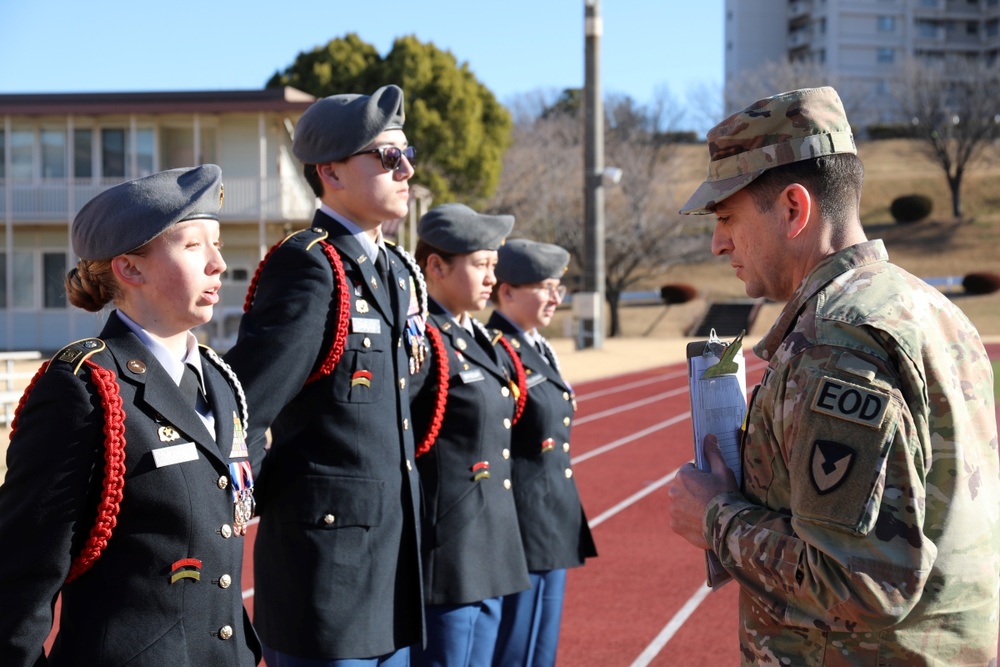 Camp Zama JROTC cadets demonstrate attention to detail during in-ranks inspection