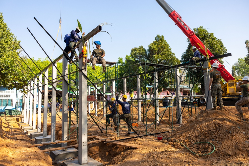 Cobra Gold 24; U.S. Marines Install Trusses at the Ban Prakaet School
