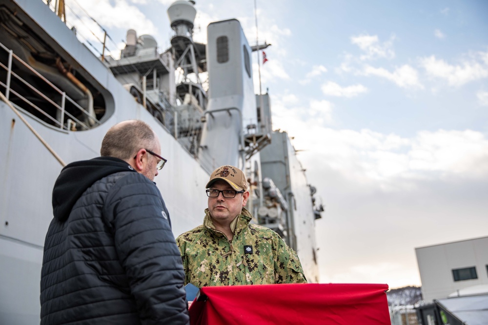 USS Gunston Hall commanding officer participates in media event for Steadfast Defender in Norway