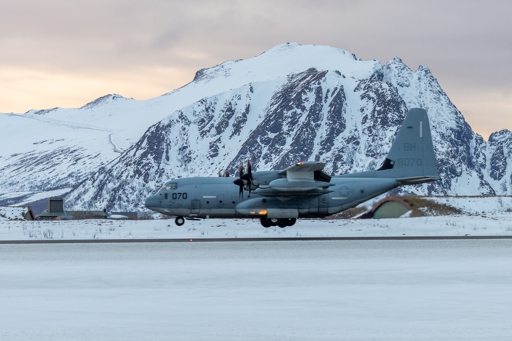 U.S. Marine Corps KC-130J Super Hercules aircraft with VMGR-252 arrive in Norway for Exercise Nordic Response 24