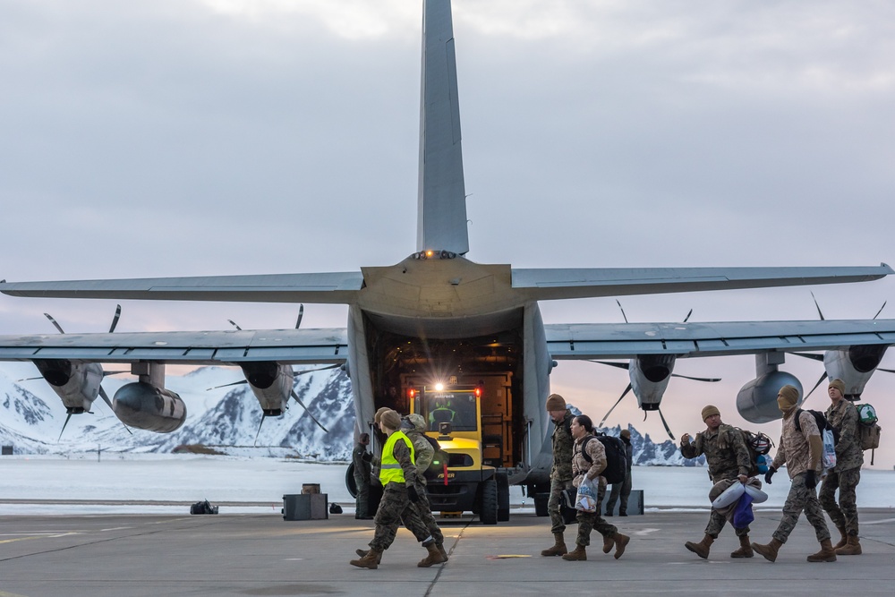 U.S. Marine Corps KC-130J Super Hercules aircraft with VMGR-252 arrive in Norway for Exercise Nordic Response 24