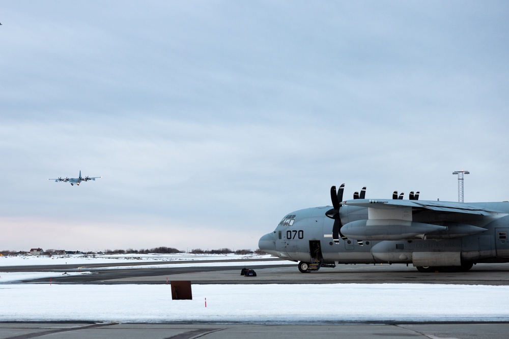 U.S. Marine Corps KC-130J Super Hercules aircraft with VMGR-252 arrive in Norway for Exercise Nordic Response 24