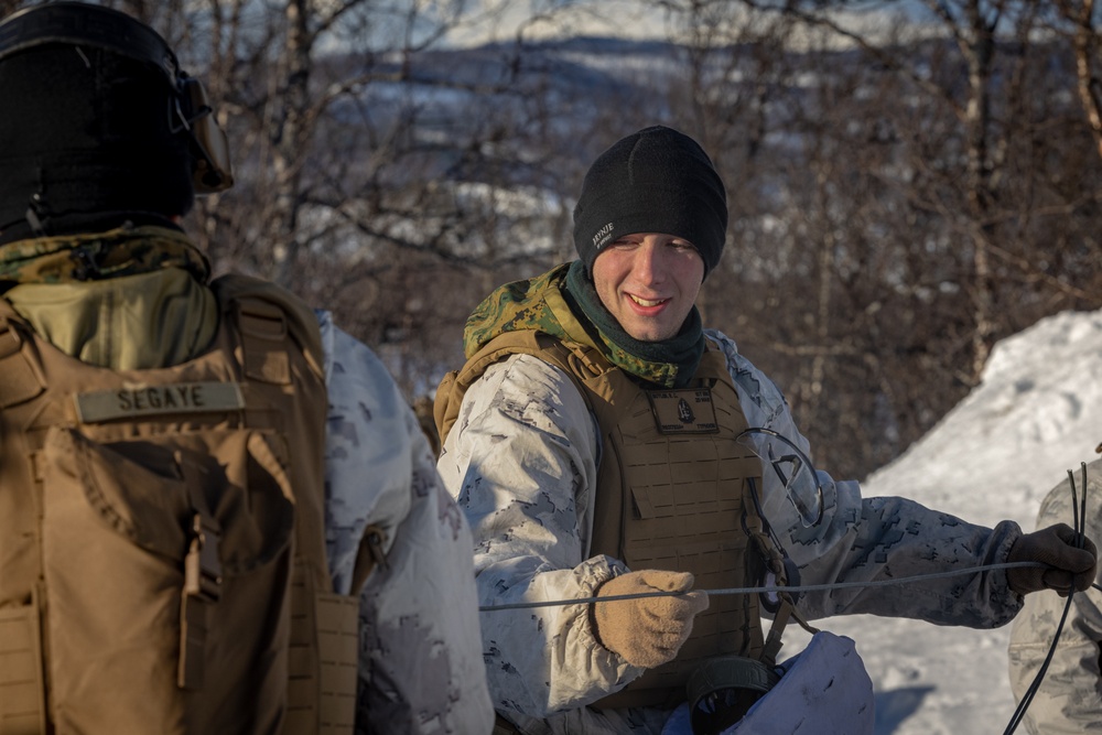 U.S. Marines with 1st Battalion, 2nd Marine Regiment conduct a demolition range in preparation for Exercise Nordic Response 24