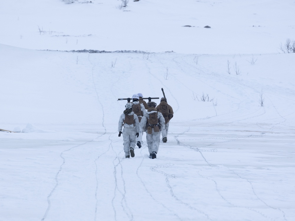 U.S. Marines with 1st Battalion, 2nd Marine Regiment conduct a demolition range in preparation for Exercise Nordic Response 24