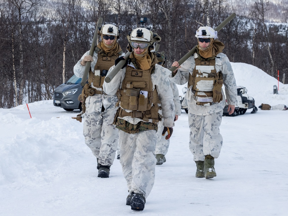 U.S. Marines with 1st Battalion, 2nd Marine Regiment conduct a demolition range in preparation for Exercise Nordic Response 24