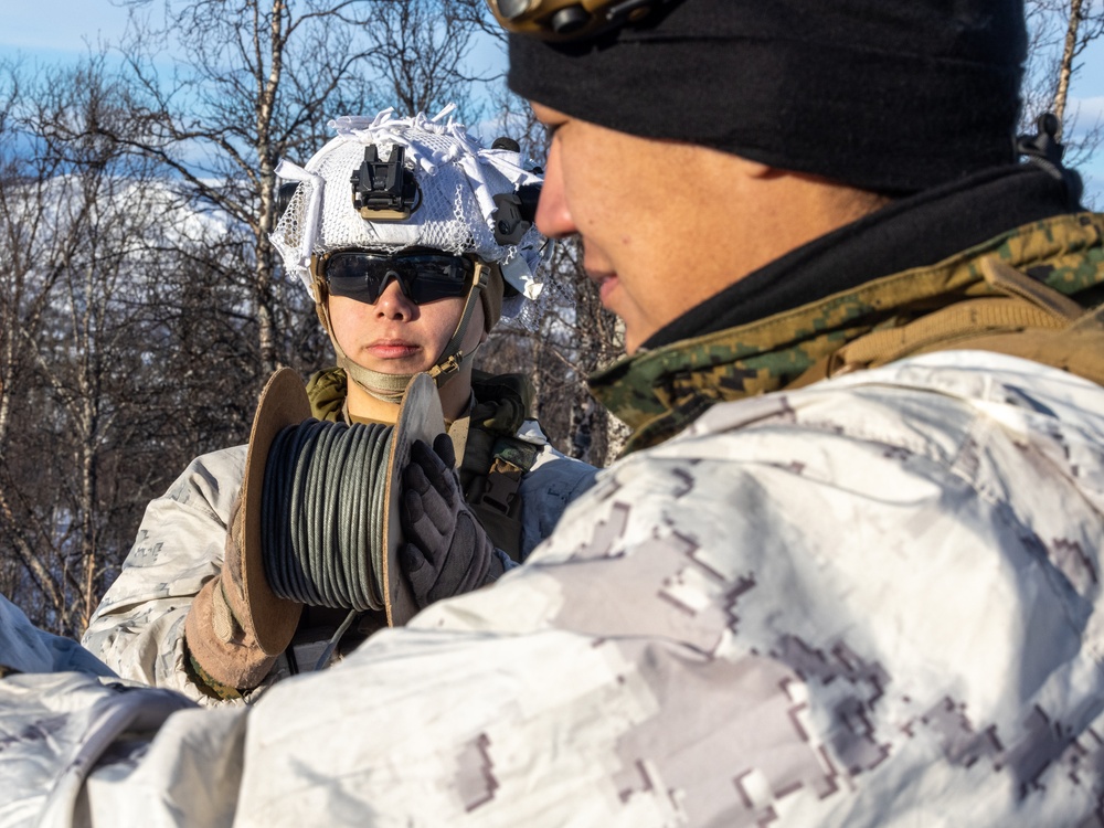 U.S. Marines with 1st Battalion, 2nd Marine Regiment conduct a demolition range in preparation for Exercise Nordic Response 24