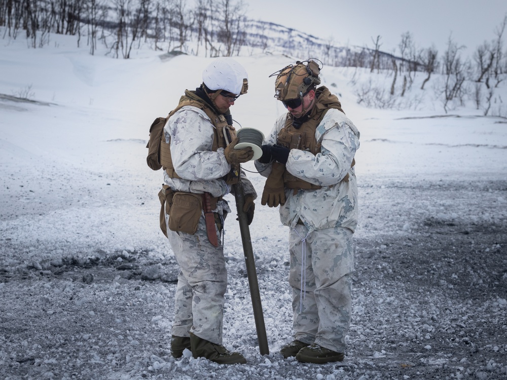 U.S. Marines with 1st Battalion, 2nd Marine Regiment conduct a demolition range in preparation for Exercise Nordic Response 24