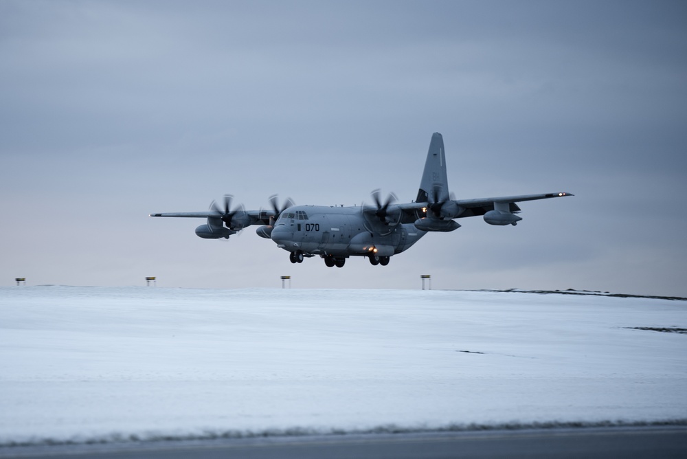 U.S. Marine Corps KC-130J Super Hercules aircraft with VMGR-252 arrive in Norway for Exercise Nordic Response 24