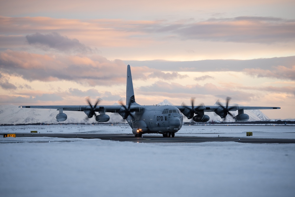 U.S. Marine Corps KC-130J Super Hercules aircraft with VMGR-252 arrive in Norway for Exercise Nordic Response 24