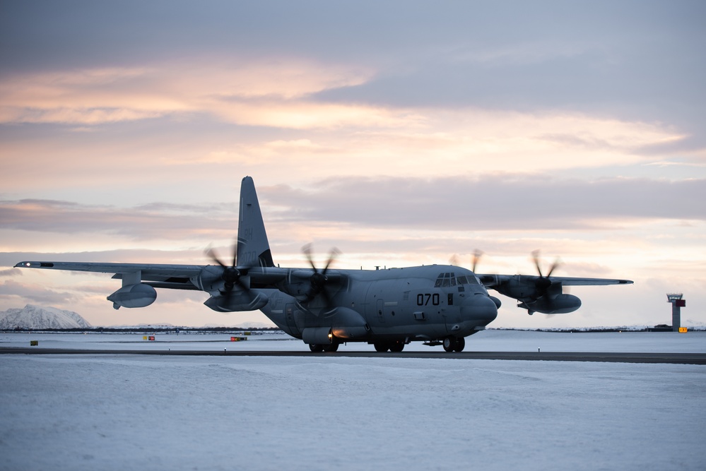 U.S. Marine Corps KC-130J Super Hercules aircraft with VMGR-252 arrive in Norway for Exercise Nordic Response 24