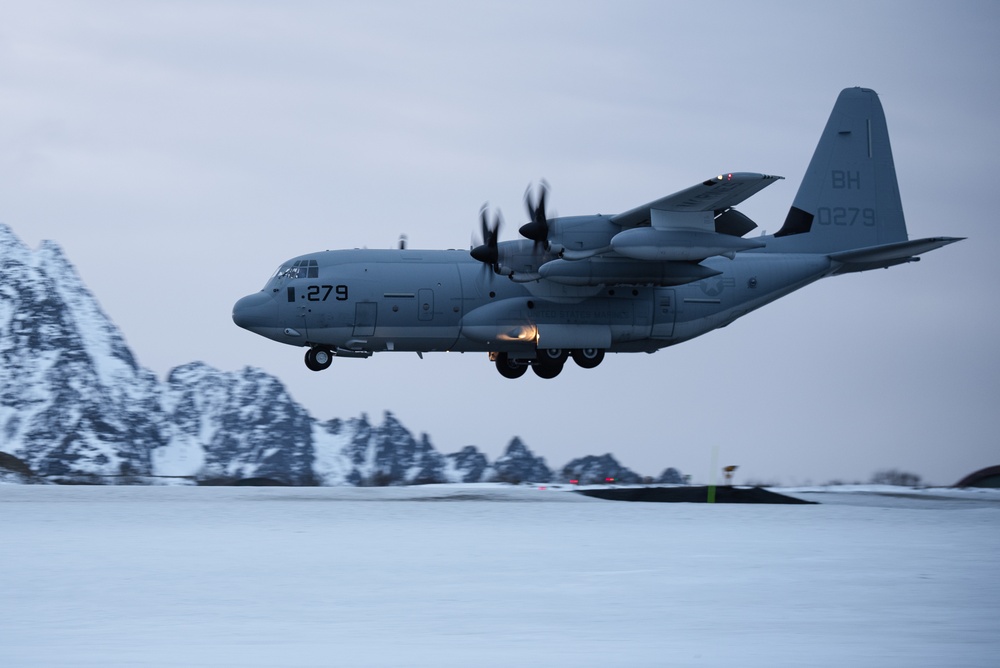 U.S. Marine Corps KC-130J Super Hercules aircraft with VMGR-252 arrive in Norway for Exercise Nordic Response 24