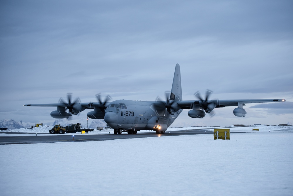 U.S. Marine Corps KC-130J Super Hercules aircraft with VMGR-252 arrive in Norway for Exercise Nordic Response 24
