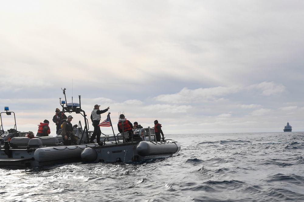 U.S. Navy Sailors conduct small boat operations during Underway Recovery Test 11