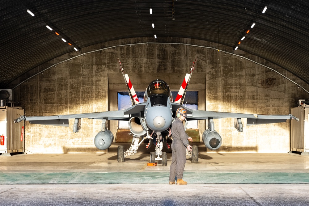 U.S. Marine Corps F/A-18 Hornets take flight with VMFA-312 in preparation for Exercise Nordic Response 24