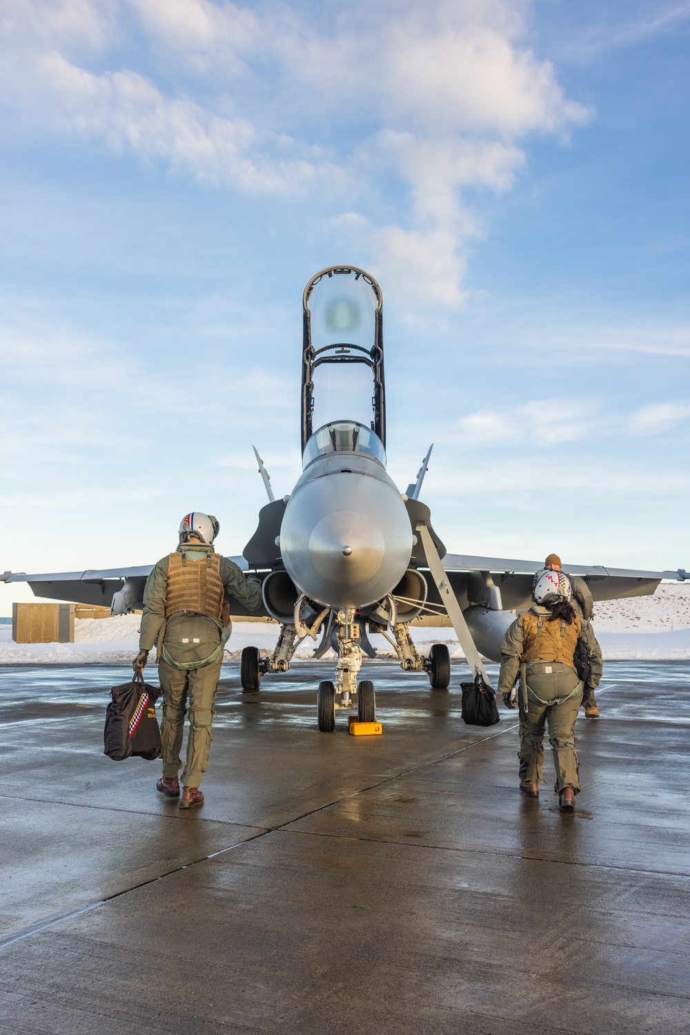 U.S. Marine Corps F/A-18 Hornets take flight with VMFA-312 in preparation for Exercise Nordic Response 24