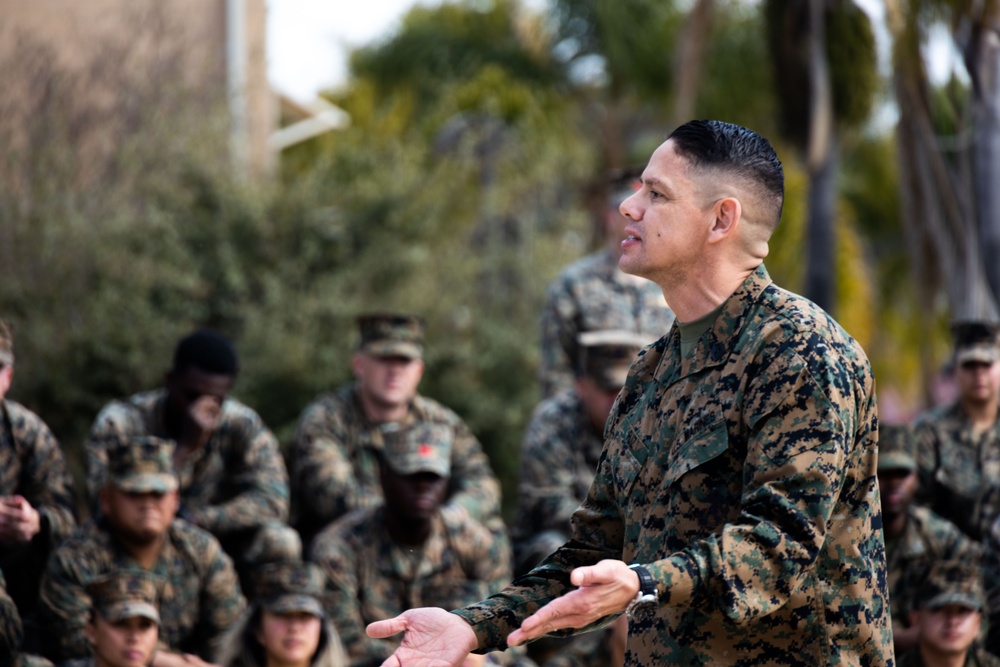 Sergeant Major of the Marine Corps, Sgt. Maj. Carlos A. Ruiz Speaks to the Marines and Sailors of 1st Marine Logistics Group