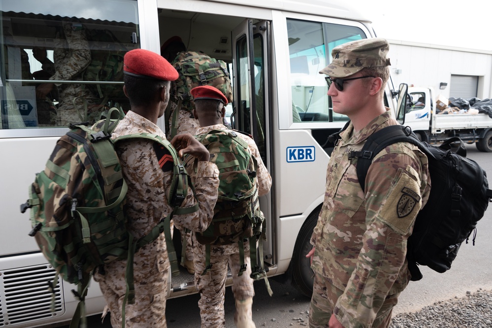 US Army 2nd Security Force Assistance Brigade and Djiboutian Battalion d’intervention rapide depart for Justified Accord 2024