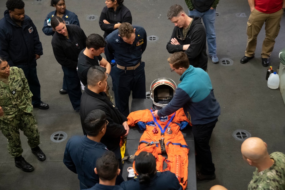 USS San Diego Orion crew survival suit presentation