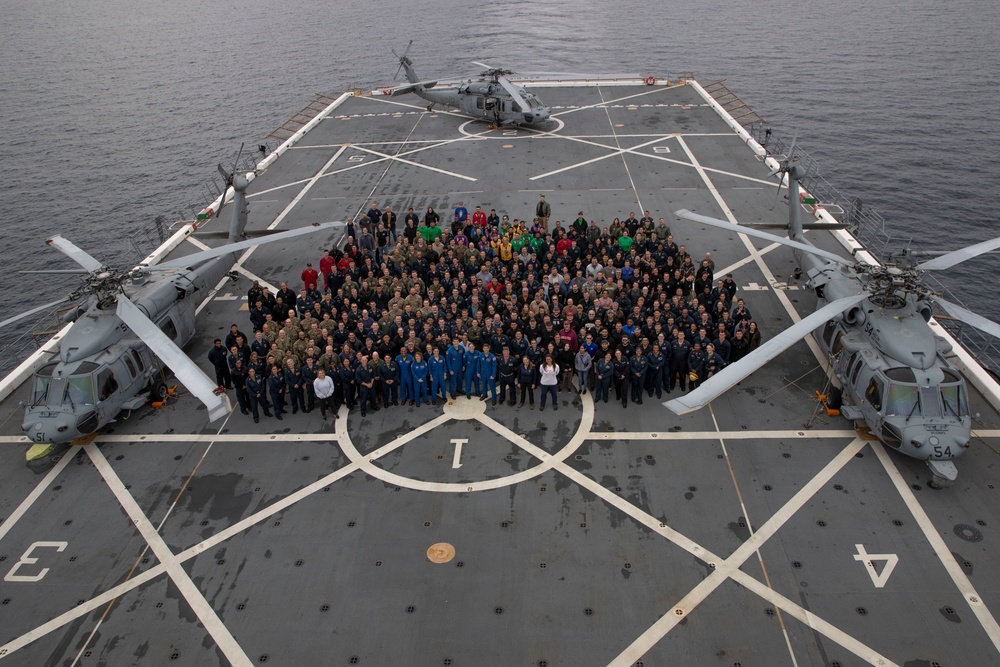 DoD and NASA pose for a photo while underway during Underway Recovery Test 11